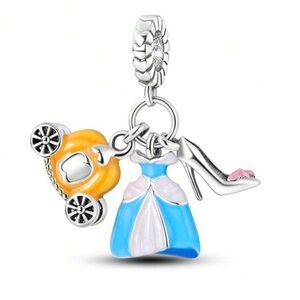 Cinderella Inspired Silver Dangle Charm - Carriage, Ball Gown, and Glass Slipper